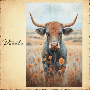 Longhorn Steer Puzzle, Animal Jigsaw Puzzle for Adults, Wild West Puzzle, Fun Family Activity, Stress Relief Puzzle, Ranch Puzzle Gift Idea