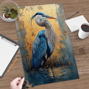Puzzle Art Héron bleu : élégant jeu d&#39;oiseaux sauvages