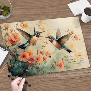 Beautiful Hummingbirds Puzzle, Inspirational Bird Puzzle, Calming Nature Jigsaw, Perfect Gift for Bird Lovers, Gift for her, mom gift