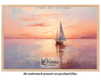 Sunset Sailboat Print, Calm Waters, Nautical Scene (Digital Download)