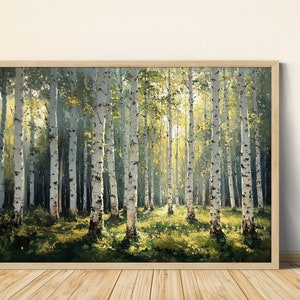 Birch Forest Digital Download Wall Art, Calm Woodland Scene Nature Landscape Art, Home Decor Relaxing Forest Art, Nature Lover Gift, Serene