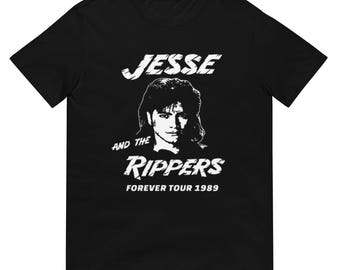 May include: Black t-shirt with a white graphic of a man with the text "Jesse and the Rippers Forever Tour 1989"
