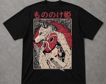 Princess Mononoke Tee, Retro Anime Forest Spirit Shirt, Vintage Wolf Princess Graphic T Shirt