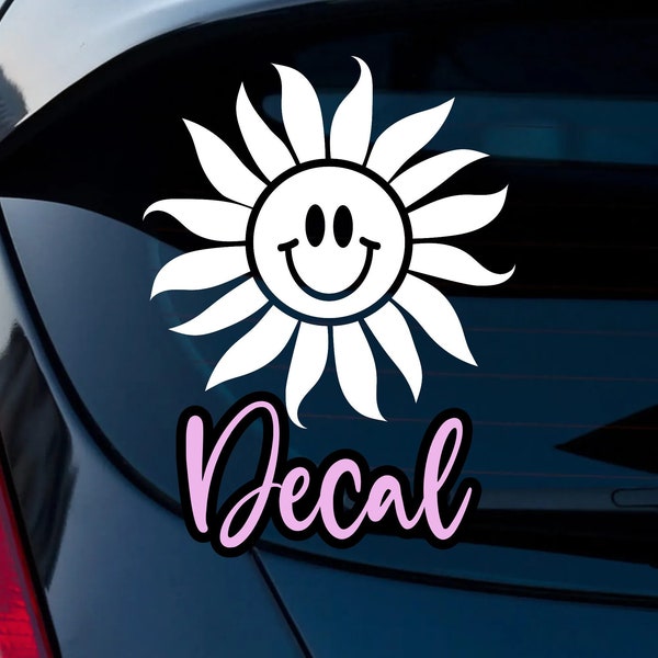 Smiley Sun Decal | Life Decal | Cute Floral Decal | Window Decal | Wildflower Decal