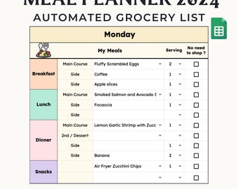 Automated Grocery List Meal Planner: Family-Friendly Google Sheets (Digital)
