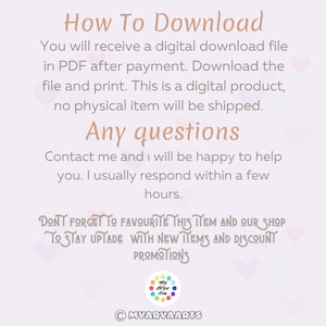May include: A digital download graphic with text in a soft brown color on a light purple background. The text includes "How To Download" and "Any questions", along with instructions and contact information. The image also includes a logo and copyright information.