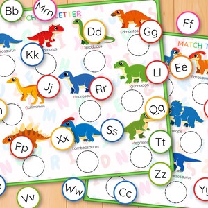 Dinosauriealfabetet och bokstavsigenkänning pusselaktivitet, versaler gemener matchning, parmatchning, ABC-kort bild 13