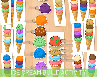 Ice Cream Build Activity, Printable Sequencing Activity, fine motor skills, Montessori, preschool pattern game