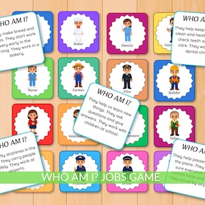 Jogo de profissões Quem sou eu, cartões de carreira para pré-escola, atividade educacional para crianças, Montessori para imprimir
