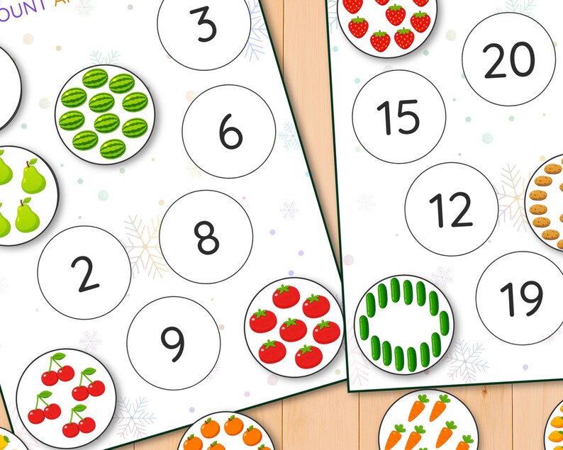 Count and Match 1 20 Activity, Fruit and Vegetable Counting, Preschool ...