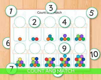 Preschool Counting 1–10 Activity, Matching Game, homeschool Math Printable, fine motor skill
