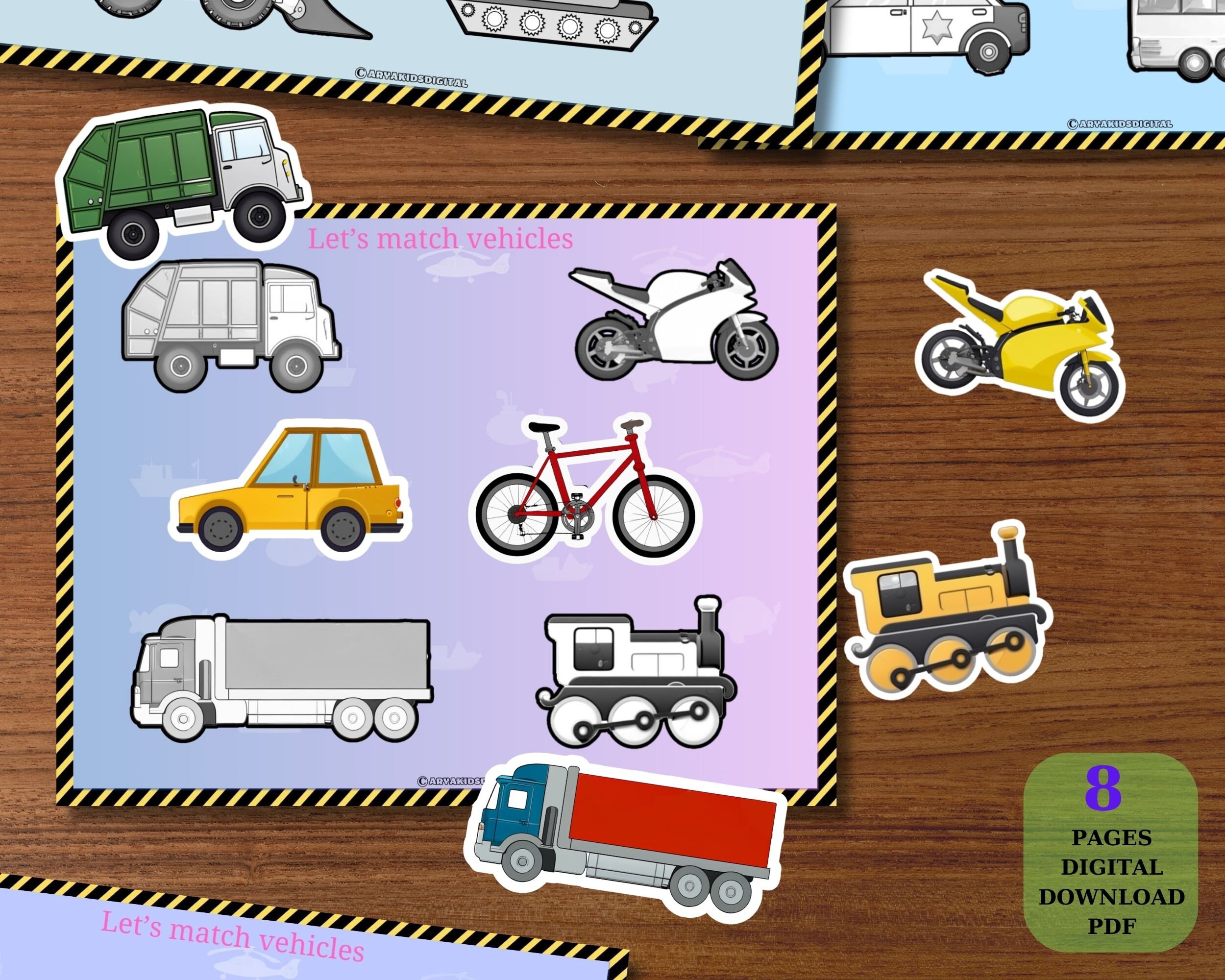 Vehicles Chart Printable, Vehicle Match, Toddler Busy Book Pages, Vehicles Poster, Vehicles Busy ...
