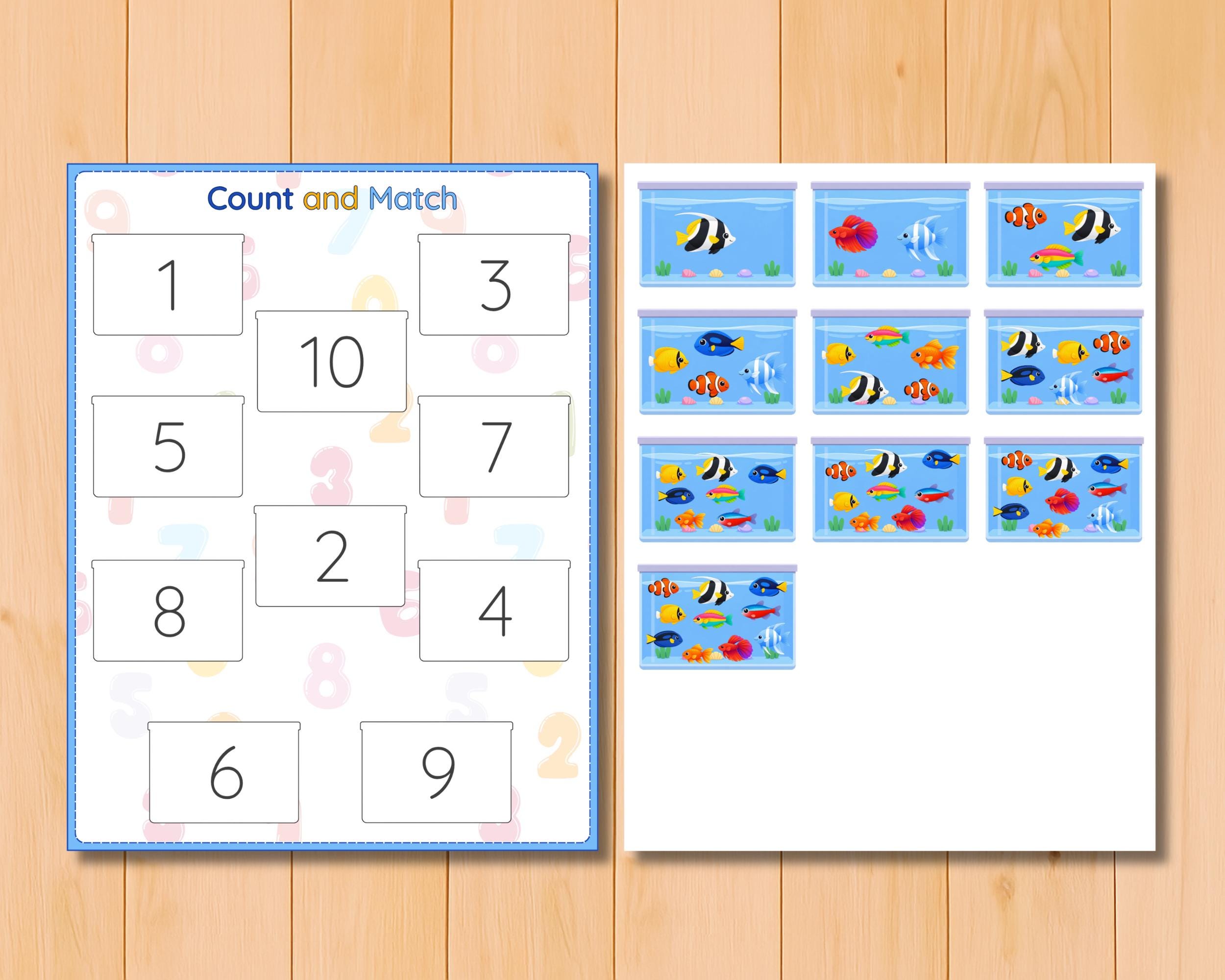 Fish Count and Match Activity, Aquarium Counting Game, Preschool Math ...