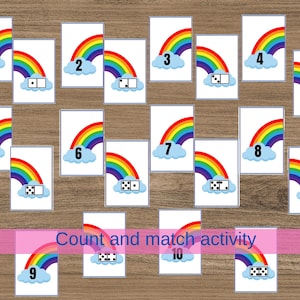 Number Matching Game: Printable Cards 1-10, toddler game, homeschool learning, rainbow activity for kids