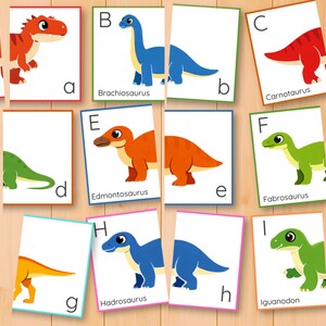 Dinosauriealfabetet och bokstavsigenkänning pusselaktivitet, versaler gemener matchning, parmatchning, ABC-kort bild 5