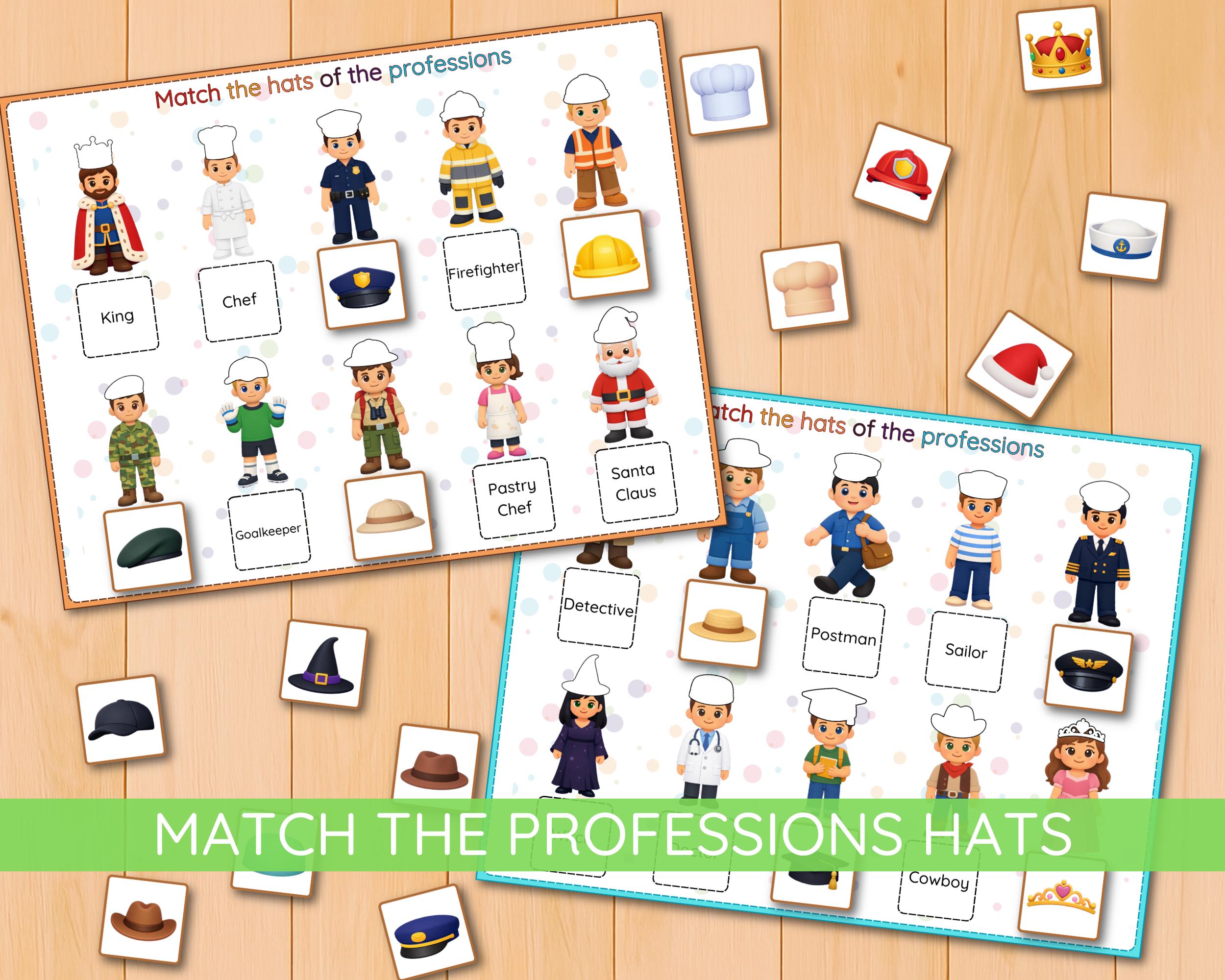 Community Helpers Hat Matching Activity, Occupations Game, Preschool ...