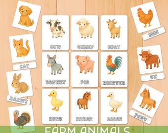 Farm Animals Flashcards for kids printable, Vocabulary Cards, Preschool ESL, information card, kindergarten pre-K
