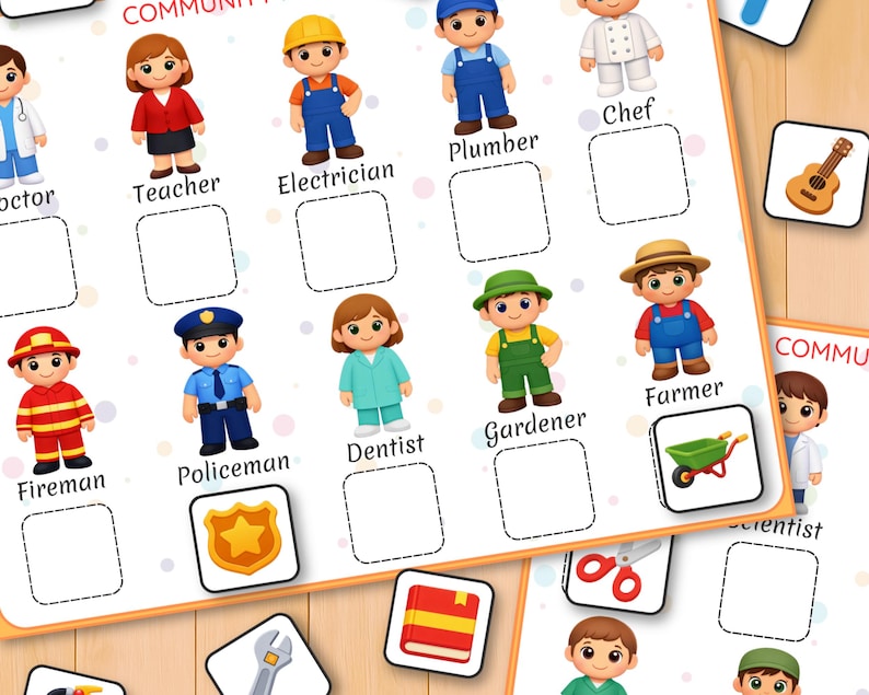 Community Helpers Matching Activity, Jobs and Tools Match for Preschool ...