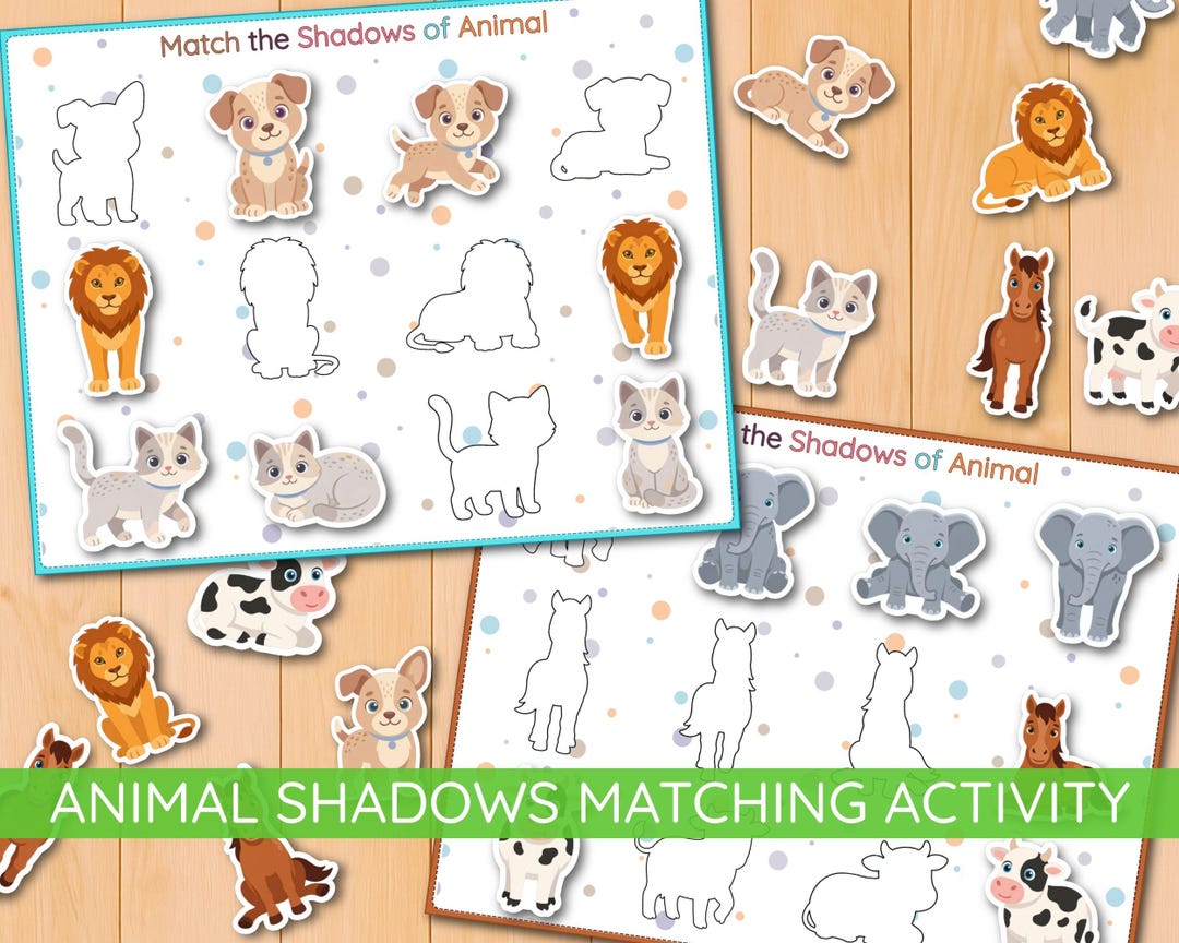 Animal Shadow Matching Activity, Learning Game Kids, Visual Recognition ...