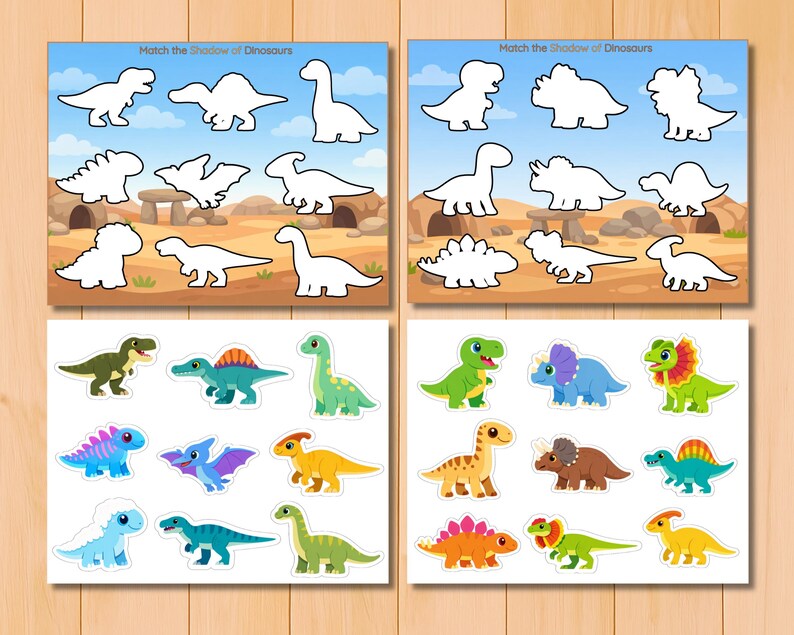 Dinosaur Shadow Matching Activity, Preschool Visual Game, Sorting ...