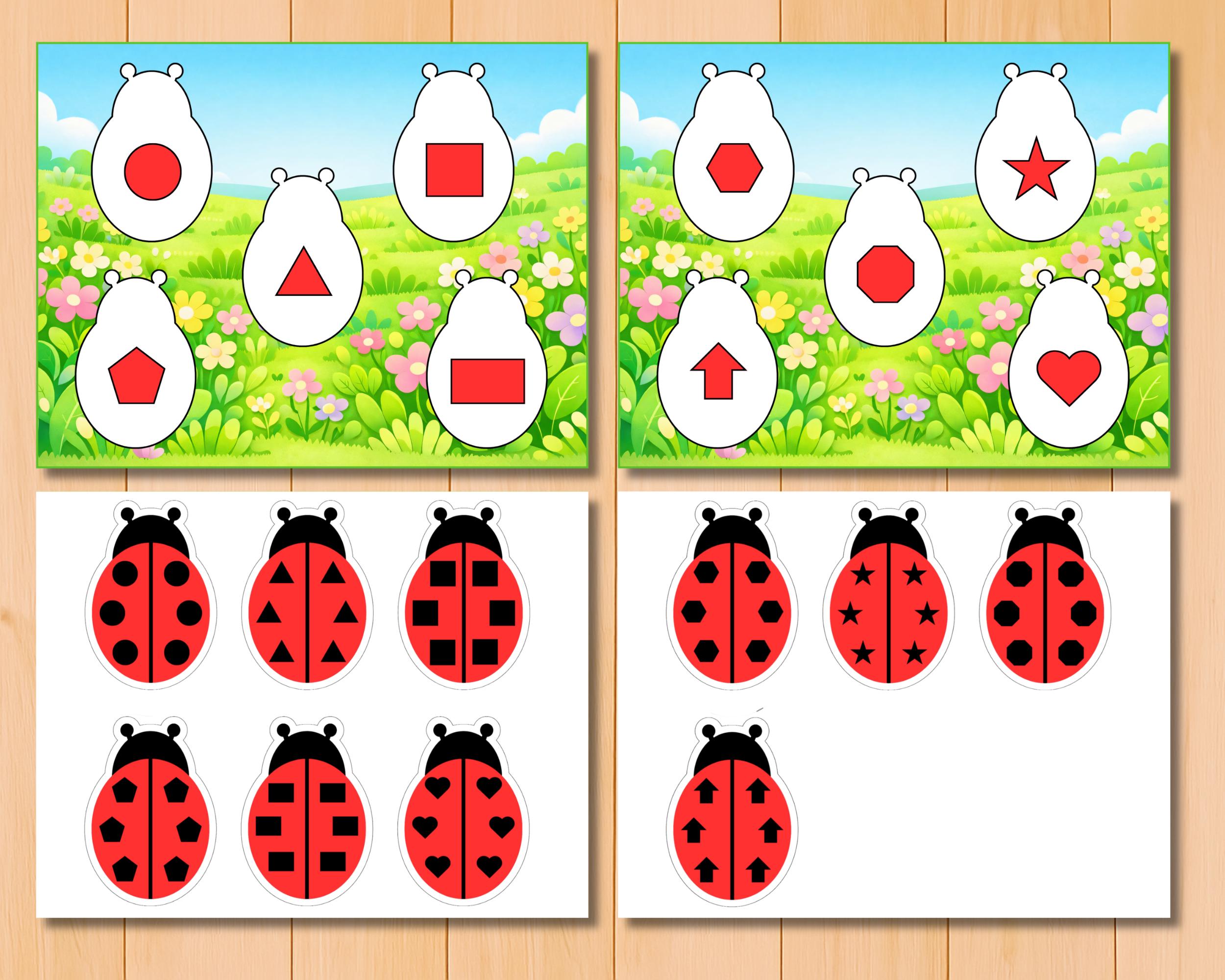 Ladybug Shapes Matching Activity, Shape Game, Geometry Learning ...