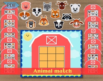 Animal Pattern Activity, Printable Animal Matching Game, homeschool activity, preschool worksheet, homeschool and toddler activity