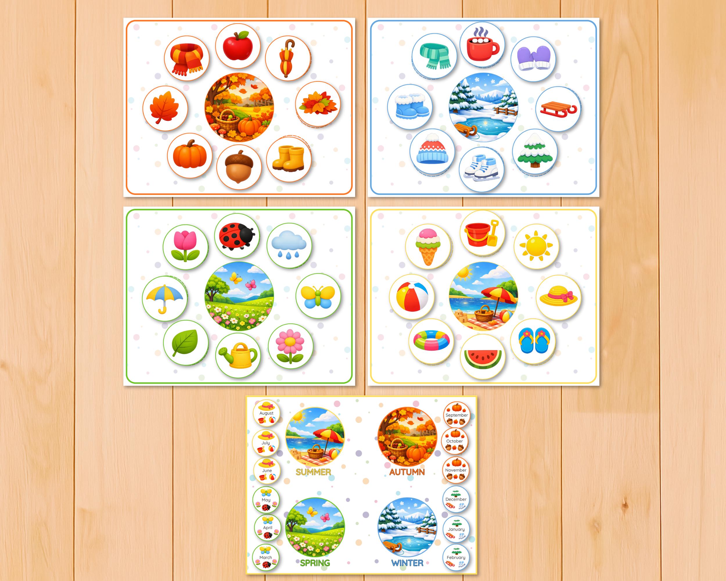 Seasons Matching Activity for Kids, Months and Years, Season Sorting ...