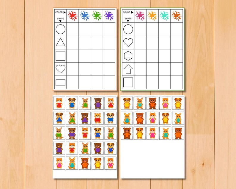 Matching Grid Shape and Color Matching Activity, Preschool Logic Game, Match Shapes ...