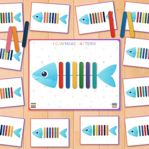 Popsicle Stick Color Sorting Cards, Fine Motor Skills, preschool activity, pattern activity