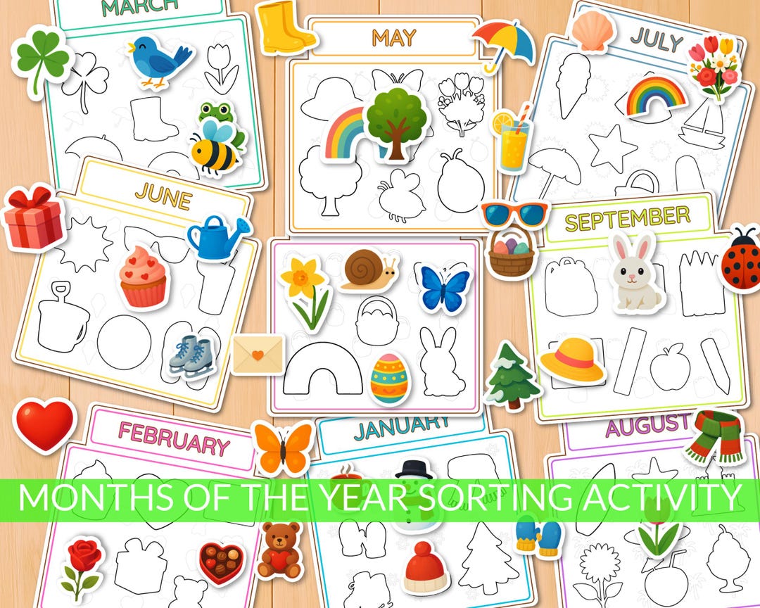Months of the Year Matching Activity, Seasonal Sorting Game, Preschool ...