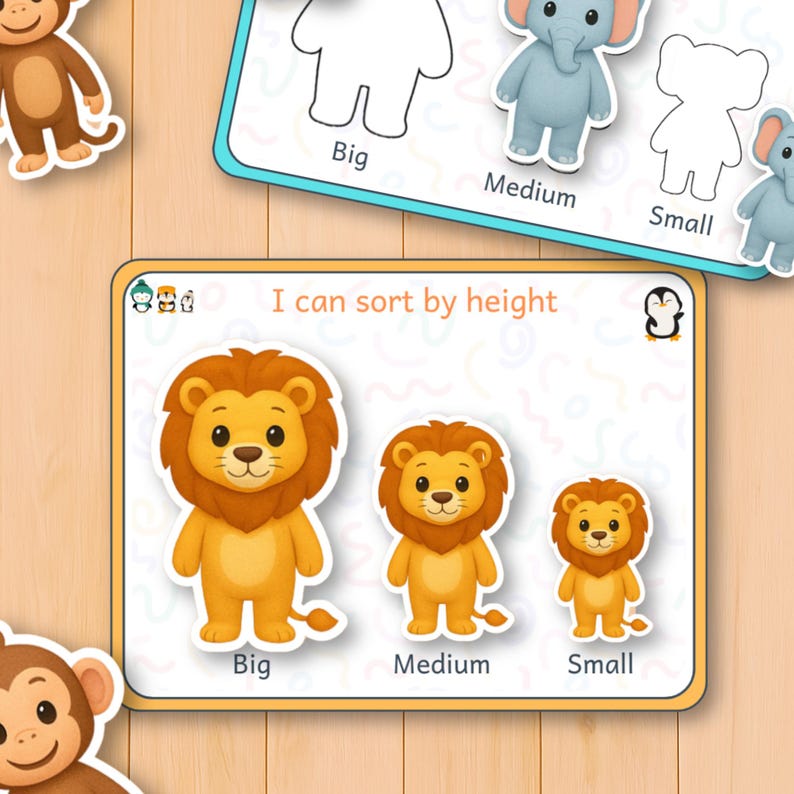 Sorting Math Racer Elephant Size Sorting Animal Activity, Match Big Medium Small Shadows ...