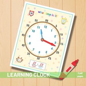 Learn to Tell Time, Printable Clock for Kids, Preschool Learning Activity, Cut and Paste Time Worksheet, Homeschool PDF