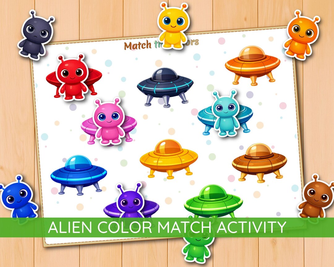 Alien and Space Color Matching Activity, Preschool Worksheet, Visual ...