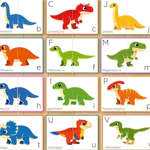 Dinosauriealfabetet och bokstavsigenkänning pusselaktivitet, versaler gemener matchning, parmatchning, ABC-kort bild 4