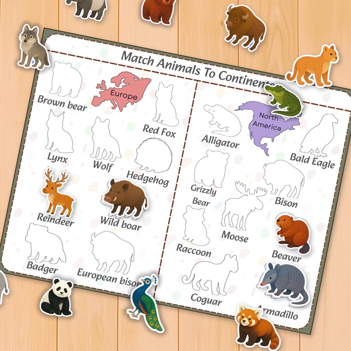 World Continents and Continental Animal Matching Game, Habitat Learning ...
