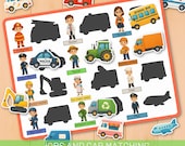 Professions and Vehicles Matching Game, Preschool Learning Activity, fine motor skills, sorting, matching