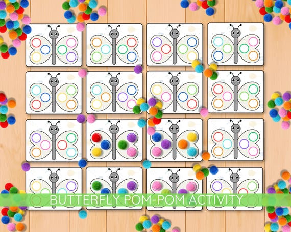 Butterfly Pom-Pom Color Matching, Fine Motor activity, color sorting game, montessori