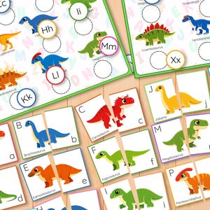 Dinosauriealfabetet och bokstavsigenkänning pusselaktivitet, versaler gemener matchning, parmatchning, ABC-kort bild 16