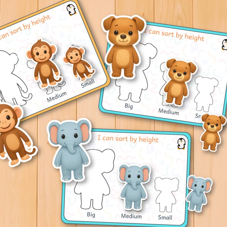 Sorting Math Racer Elephant Size Sorting Animal Activity, Match Big Medium Small Shadows ...