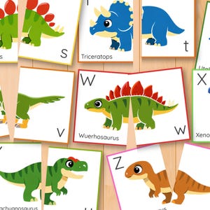 Dinosauriealfabetet och bokstavsigenkänning pusselaktivitet, versaler gemener matchning, parmatchning, ABC-kort bild 15