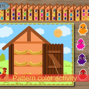 Pattern Activity, Chick Matching Game, Color Matching Worksheets, Pattern, Preschool Activity, Busy Book, Worksheet, Toys & Games