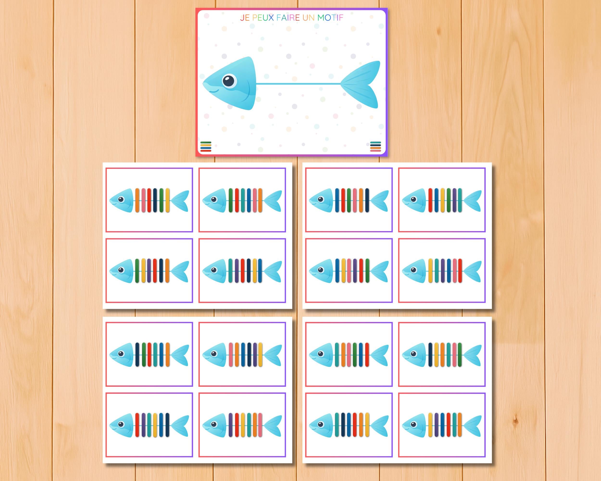 French Fish Popsicle Stick Pattern Activity, Bone Patterns, Fine Motor ...