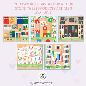 May include: An image displaying educational games. The image shows "Self Regulation Zones Bundle", "Castle Pattern Matching", "Car Parking Puzzle Game", "Telling the Time", and "Color Sorting" games. The image includes text that says "YOU CAN ALSO TAKE A LOOK AT OUR STORE, THESE PRODUCTS ARE ALSO AVAILABLE".
