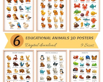 Animal Classification wall art, 3D animals poster for kids, classroom, bedroom, educational