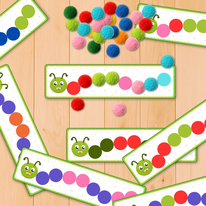 Caterpillar Pom-pom Pattern Activity, Color Matching Game, Fine Motor ...