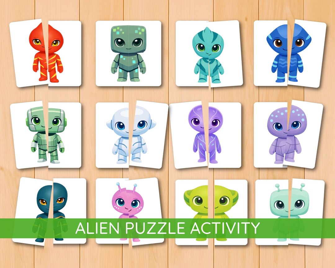 Alien Puzzle Matching Activity, Aliens Theme Activities, Cut and Match ...
