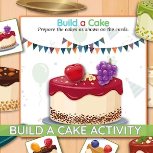 Build a Cake Activity, brain training, cognitive skills worksheet, pattern activities, kindergarten, printable, sequencing