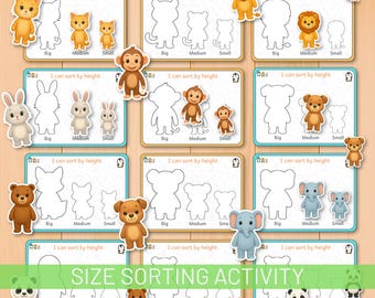Size Sorting Animal Activity, Match Big Medium Small Shadows, Montessori Learning Toy for preschool