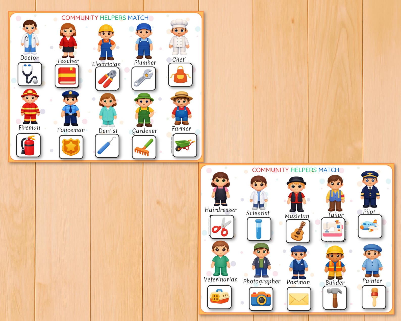 Community Helpers Matching Activity, Jobs and Tools Match for Preschool ...