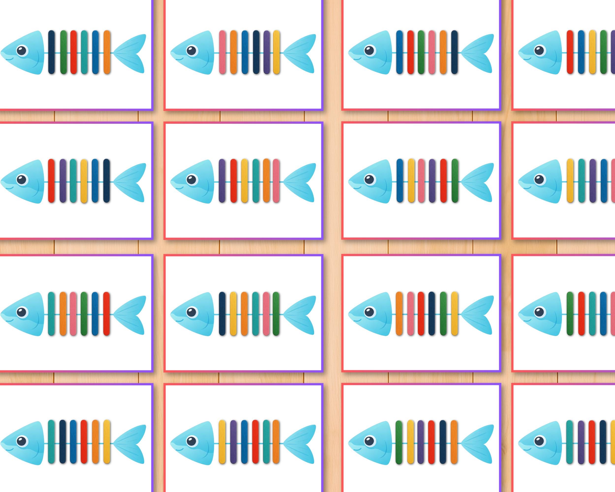 French Fish Popsicle Stick Pattern Activity, Bone Patterns, Fine Motor ...